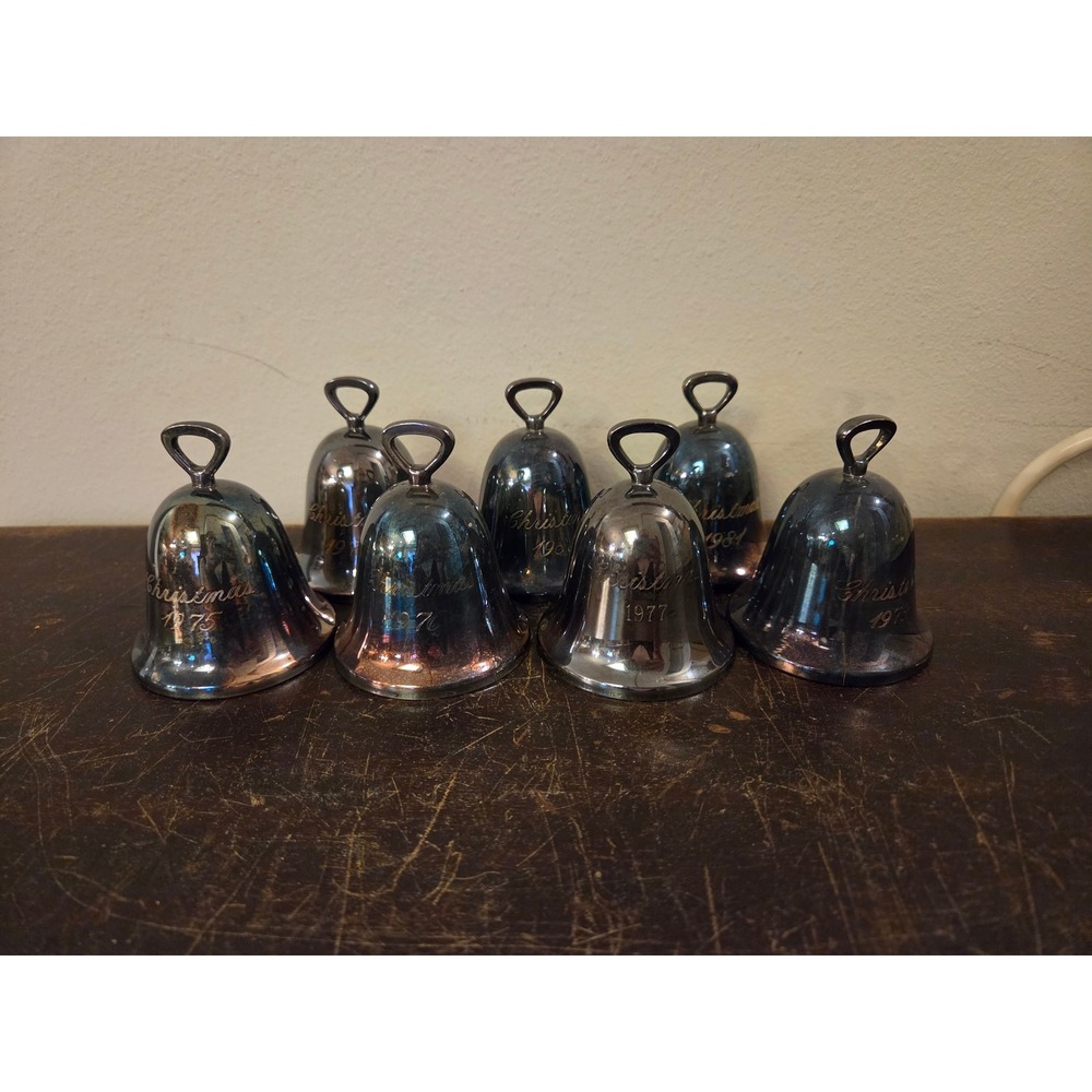 Reed & Barton Vintage Silverplate Christmas Bell Ornaments Lot of 7 1975-1984